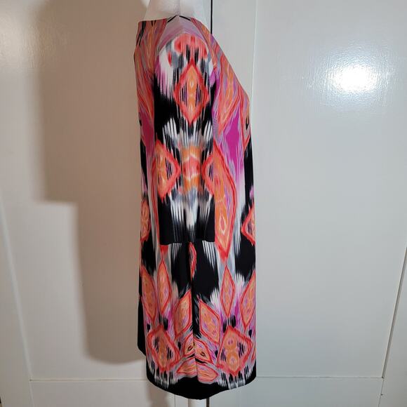 Chico's Size 1 US M Baroque Print Graphic Aztec 3/4 sleeve Shift Dress Pattern - Picture 2 of 8